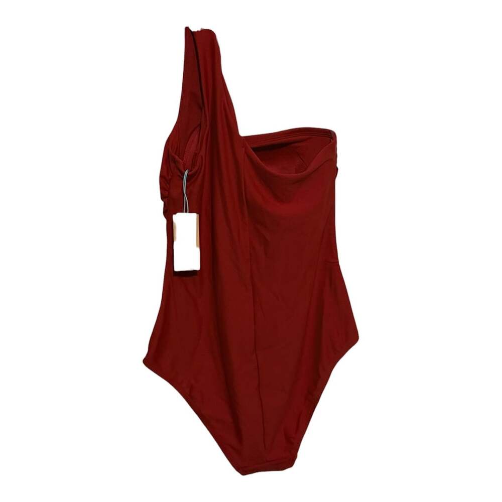 Size Medium Kona Sol Burnt Orange One-Shoulder Ruched Asymmetric Swimsuit - Picture 2 of 2